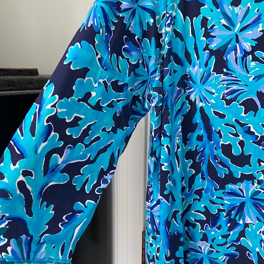 Lilly Pulitzer Navy Blue & Aqua Floral Sheath Dress Large - Picture 3 of 5